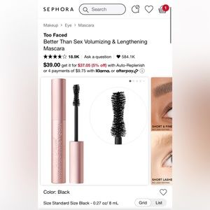 Brand New Too Faced Better than Sex Mascara